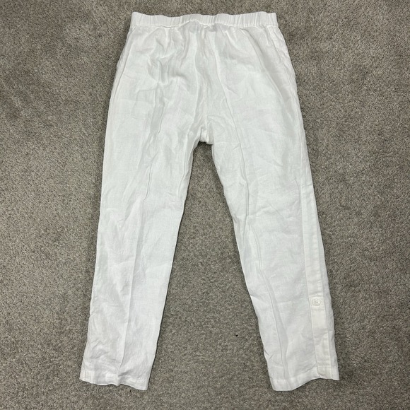 Pure J Jill Linen Pants Womens Medium White Crop Roll Up Boho Pull On - Picture 2 of 10